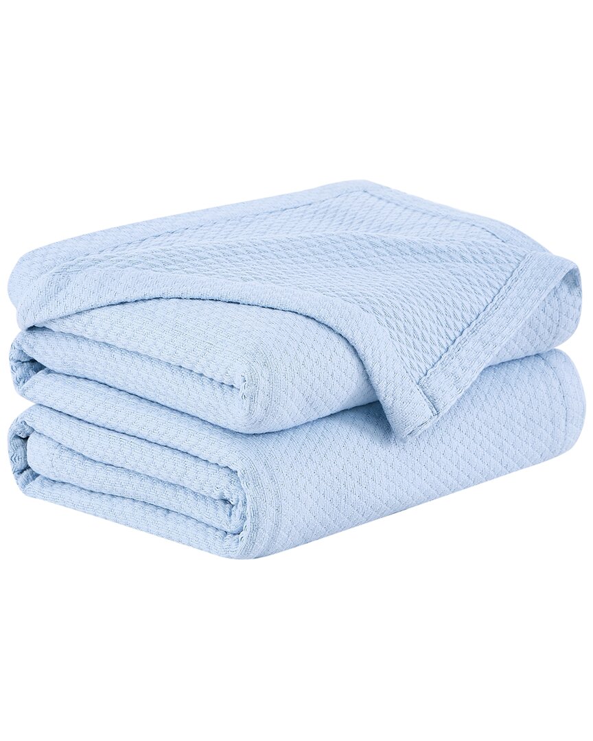Southshore Fine Linens Milton 100% Cotton Blanket In Blue
