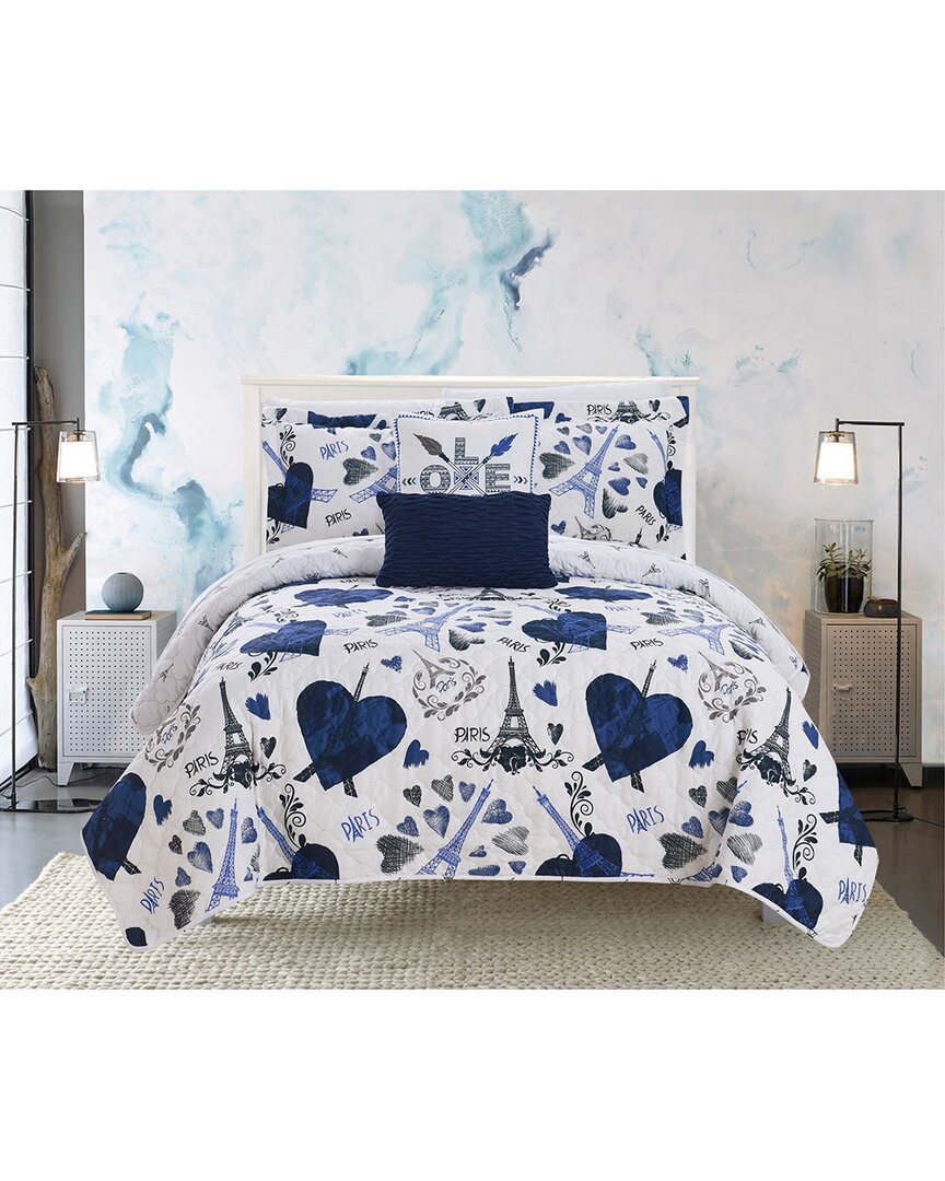 Chic Home Alphonse Reversible Quilt Set In Navy