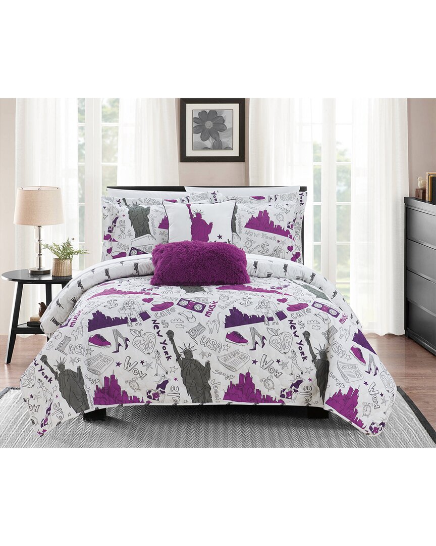 Chic Home Fulton Reversible Quilt Set In Purple
