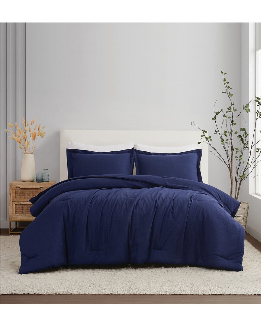 Brooklyn Loom Solid Linen 3pc Comforter Set In Blue