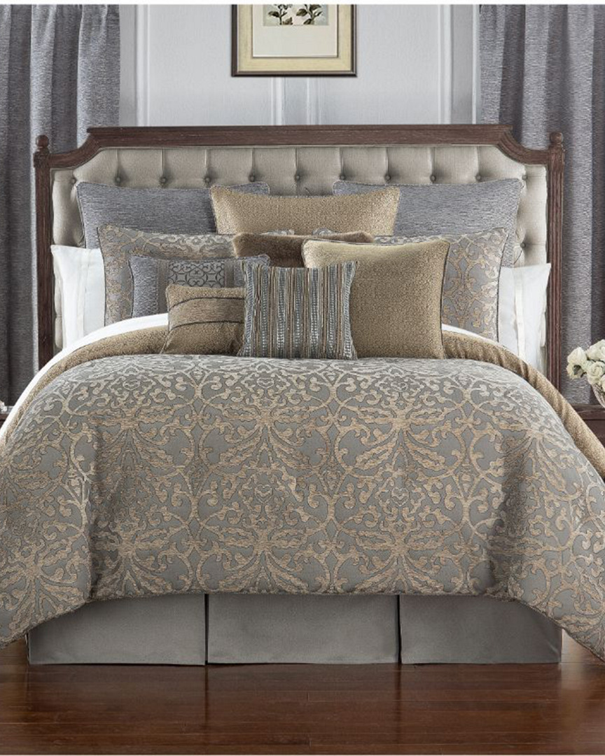 Waterford Discontinued  Carrick Silver/antique Gold Cal Comforter Set In Gray