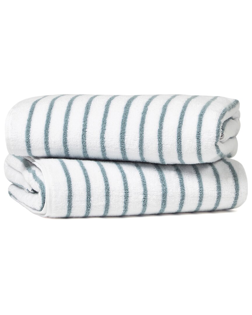Home Collection Set Of 2 Cotton Cabana Stripe Beach/pool Towels In Navy