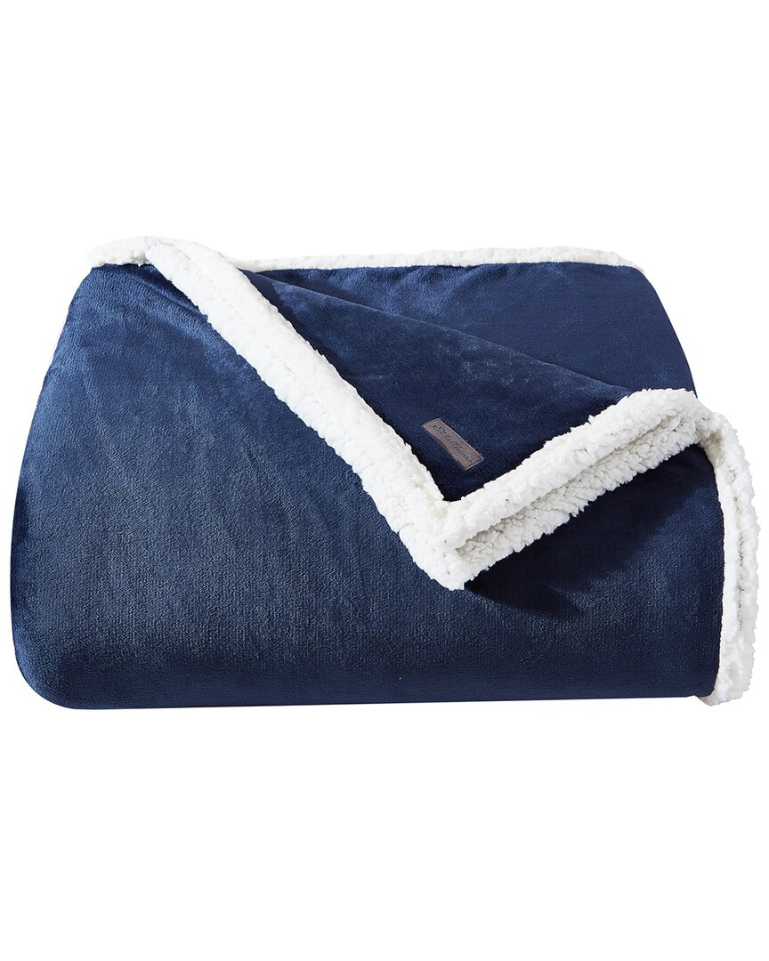 Shop Eddie Bauer Solid Ultra Soft Plush Fleece Blanket In Blue