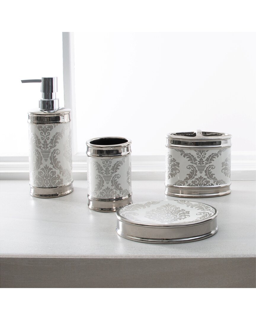 Moda At Home Damask 4 Piece Bath Coutertop Set White/silver In Gray