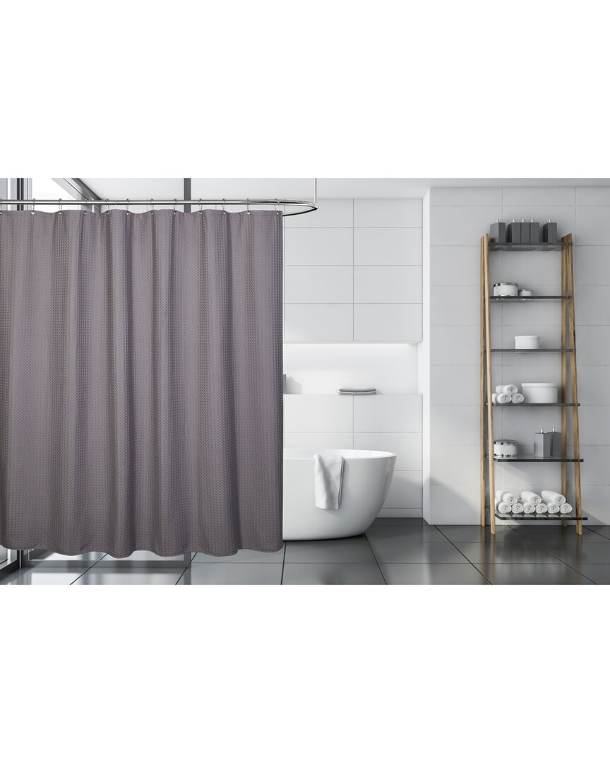Moda At Home Belgian Waffle 3pc Shower Curtain Set With 12 Shower Hooks In Grey
