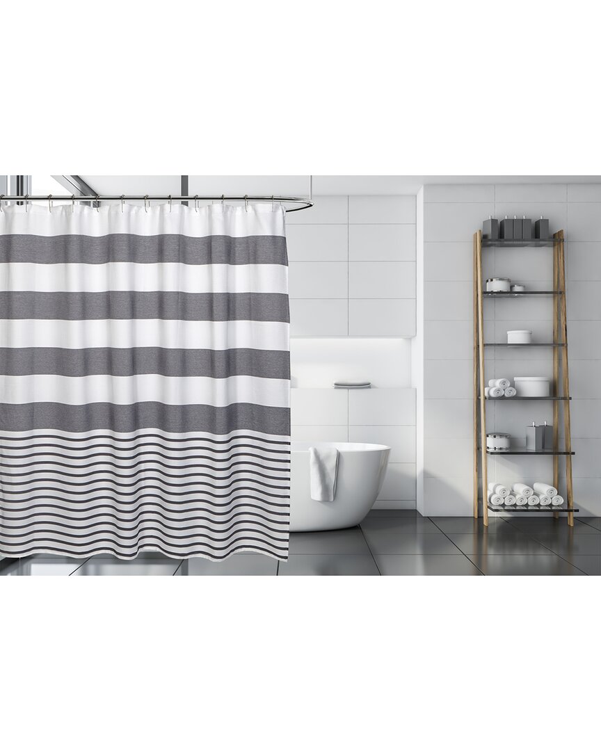 Moda At Home Catalina 3pc Shower Curtain Set With 12 Shower Hooks In Grey