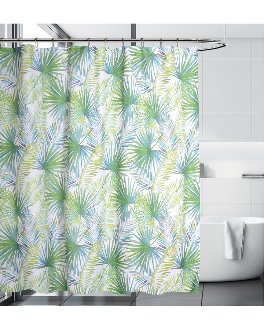 Moda At Home Palm Tree 3pc Shower Curtain Set With 12 Shower Hooks In Green