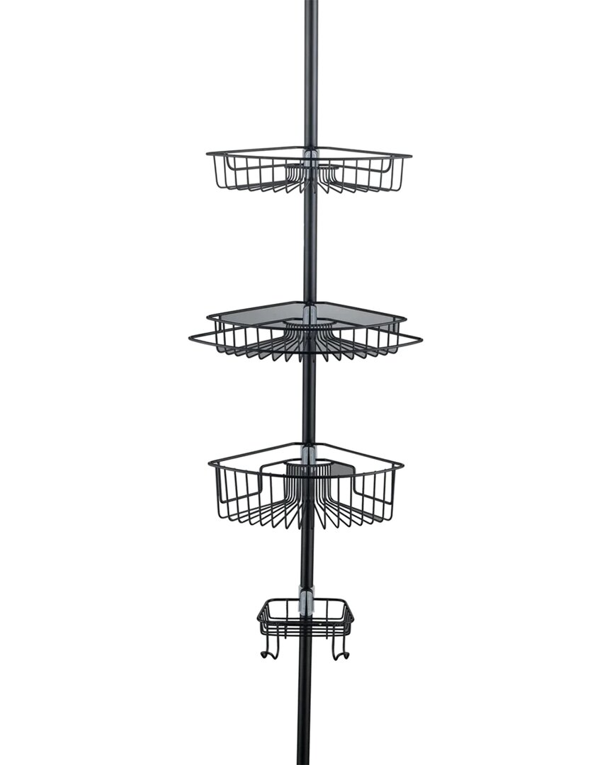J&v Textiles 4-tier Rustproof Shower Caddy Corner Organizer With Adjustable Shelves And Tension Pole In Gray