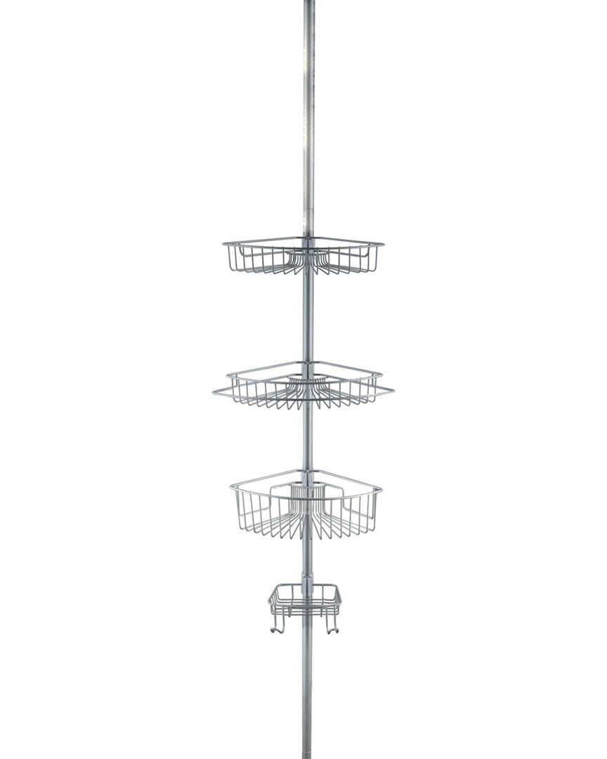 J&v Textiles 4-tier Rustproof Shower Caddy Corner Organizer With Adjustable Shelves And Tension Pole In Gray
