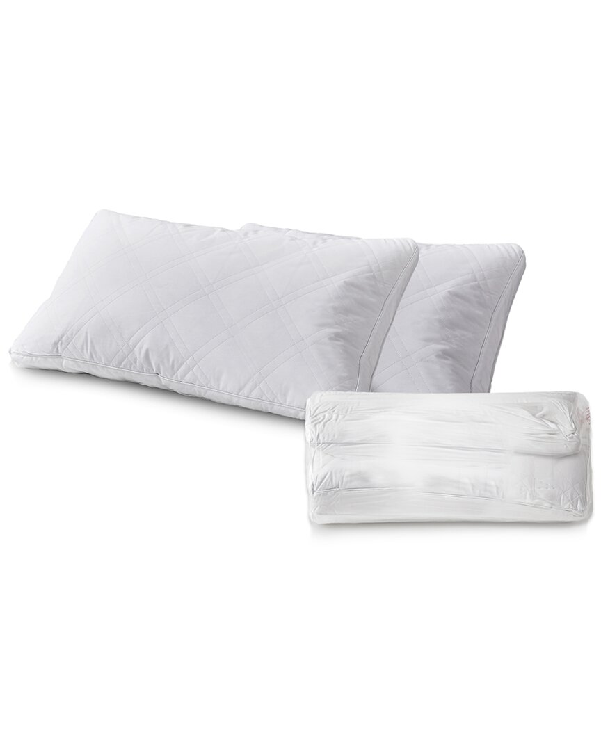 Blue Ridge Home Fashions Cambric 100% Cotton Quilted Goose Feather And Down Medium Firm Pillow 2-pac In White