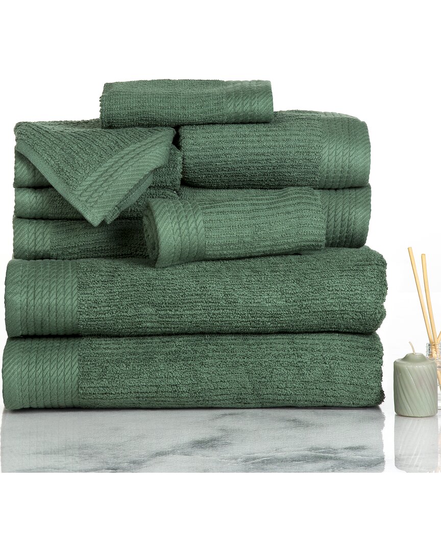 Shop Lavish Home Ribbed Cotton 10pc Washcloth Towel Set In Green
