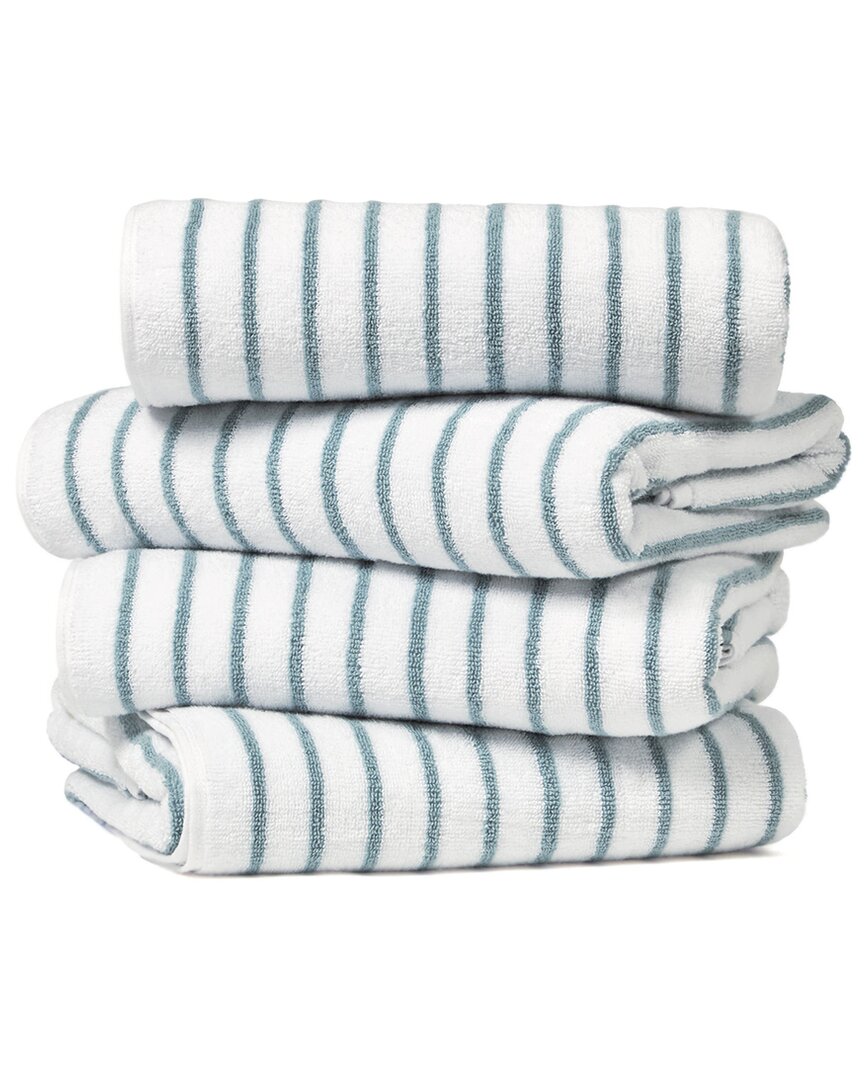 Home Collection Set Of 4 Cotton Cabana Stripe Beach/pool Towels In Blue