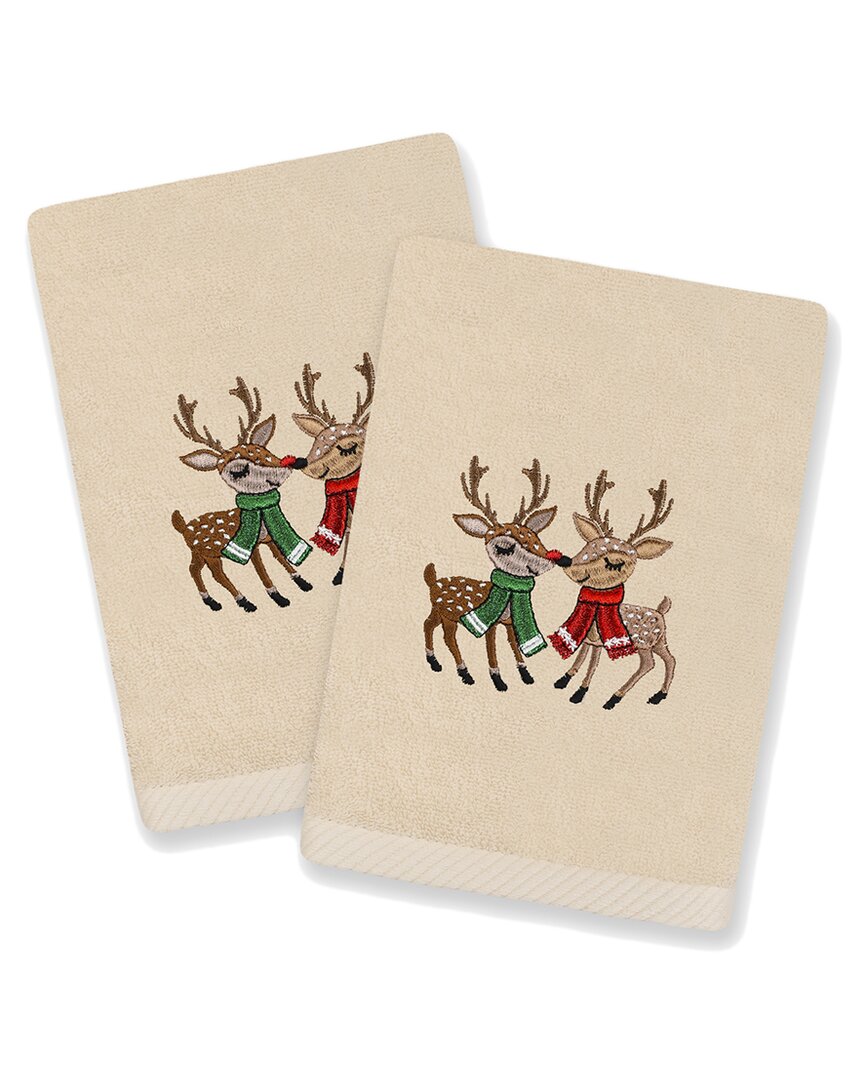 Linum Home Textiles Christmas Kisses Embroidered 2-pc. Hand Towel In Beige