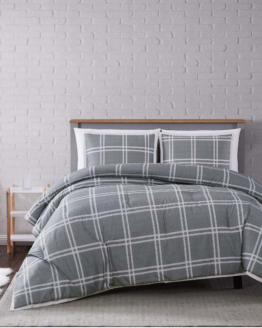 Truly Soft Leon Plaid Grey 3pc Comforter Set