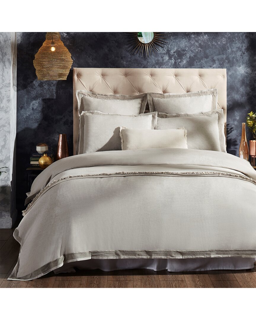 Orchids Lux Home Ruffle European Linen Duvet Cover In White