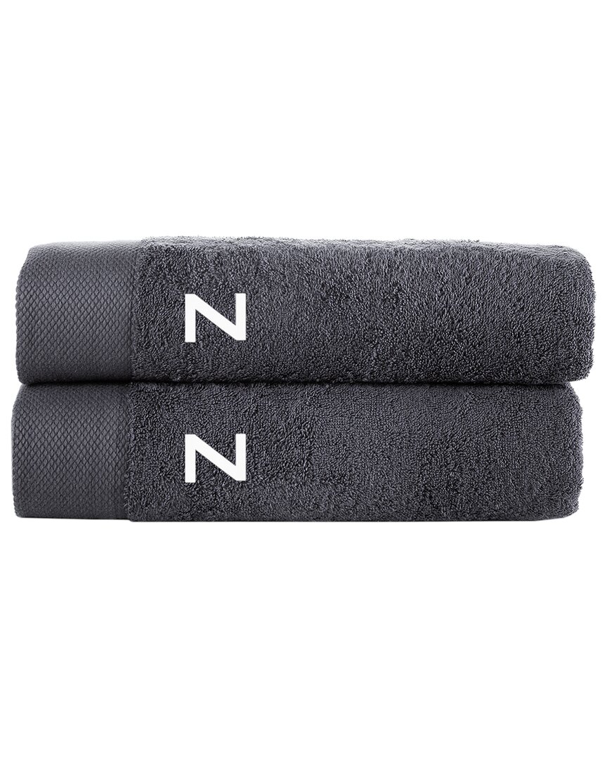Brooks Brothers Set Of 2 Monogrammed Bath Towels In Gray