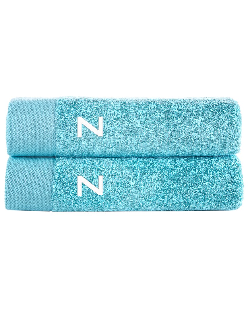 Brooks Brothers Set Of 2 Monogrammed Bath Towels In Blue