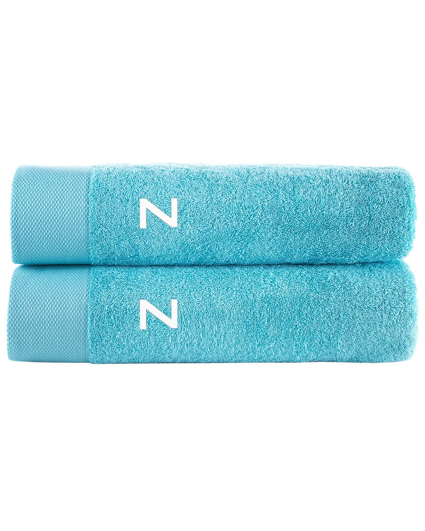 Brooks Brothers Set Of 2 Monogrammed Bath Towels In Blue