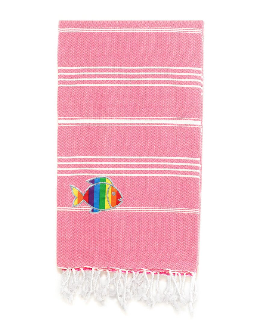 Linum Home Textiles Turkish Cotton Lucky Sparkling Rainbow Fish Pestemal Beach Towel In Pink