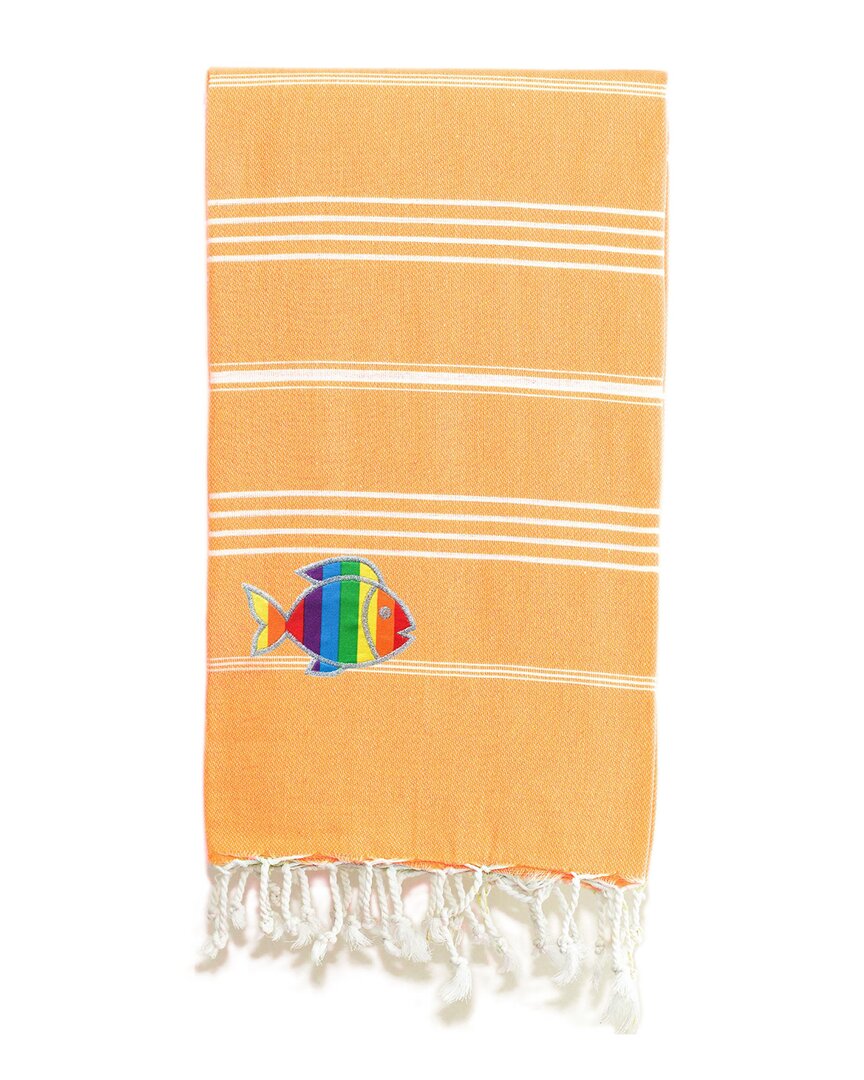 Linum Home Textiles Turkish Cotton Lucky Sparkling Rainbow Fish Pestemal Beach Towel In Orange