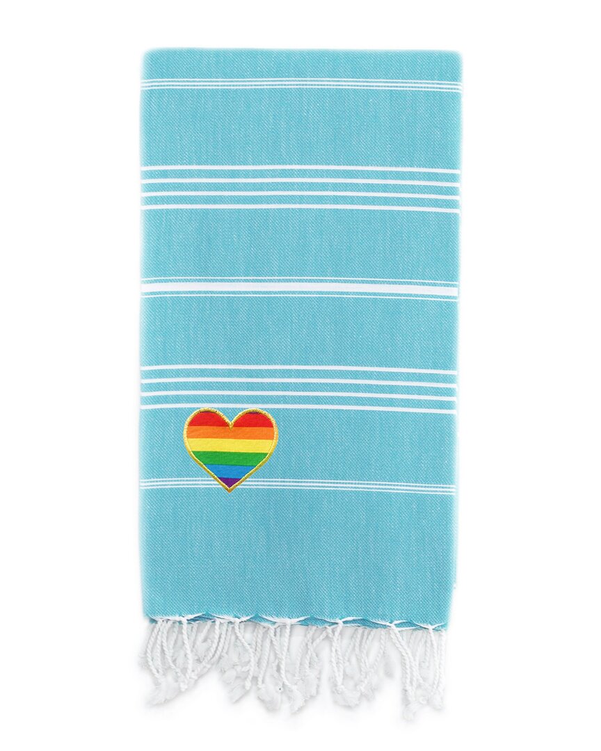 Linum Home Textiles Turkish Cotton Lucky Cheerful Rainbow Heart Pestemal Beach Towel In Turquoise
