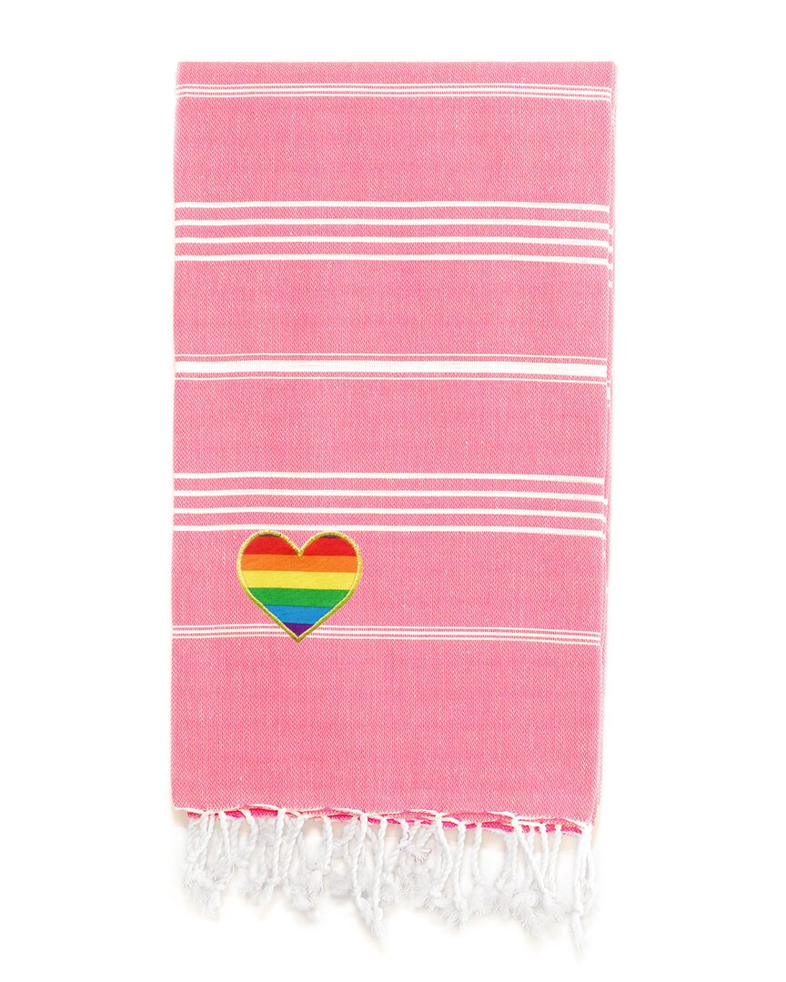 Linum Home Textiles Turkish Cotton Lucky Cheerful Rainbow Heart Pestemal Beach Towel In Pink