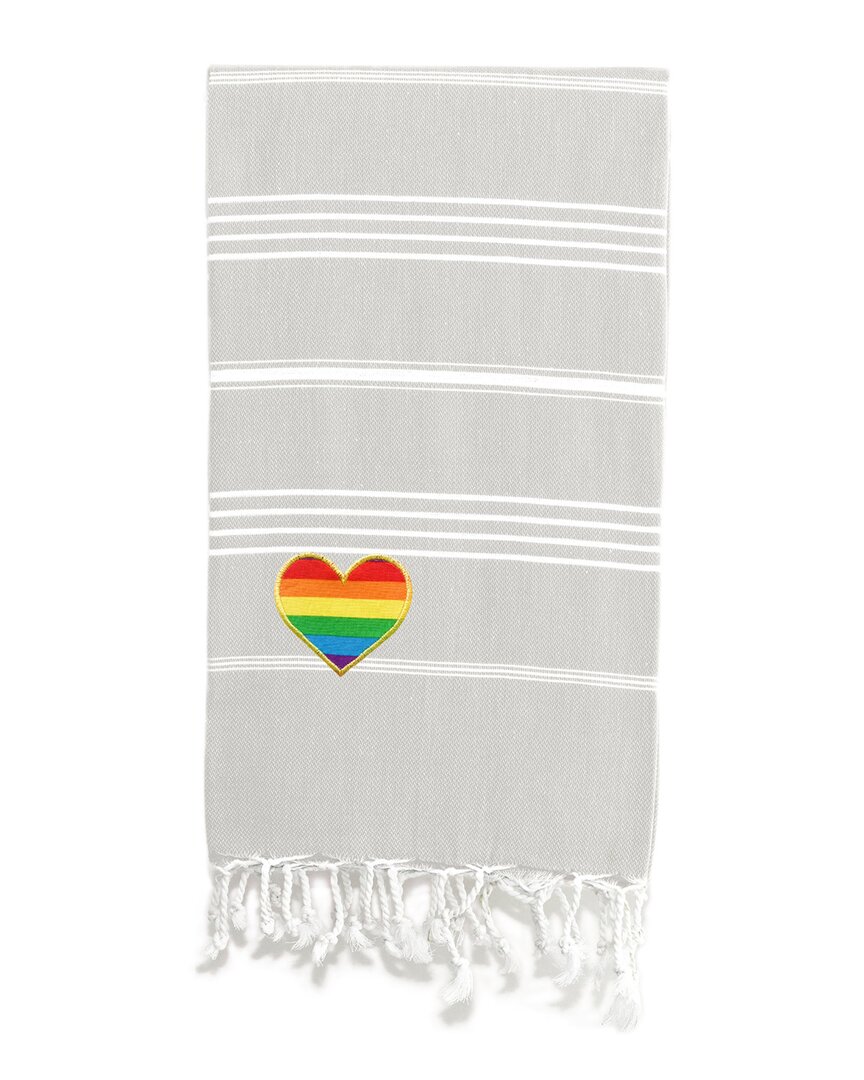 Linum Home Textiles Turkish Cotton Lucky Cheerful Rainbow Heart Pestemal Beach Towel In Grey