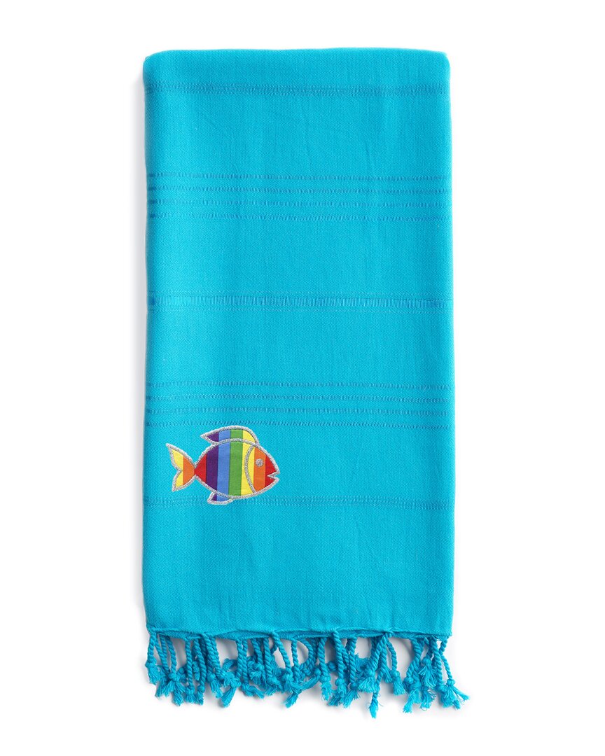 Linum Home Textiles Turkish Cotton Summer Fun Sparkling Rainbow Fish Pestemal Beach Towel In Turquoise