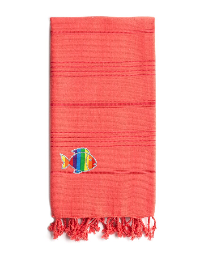 Linum Home Textiles Turkish Cotton Summer Fun Sparkling Rainbow Fish Pestemal Beach Towel In Coral