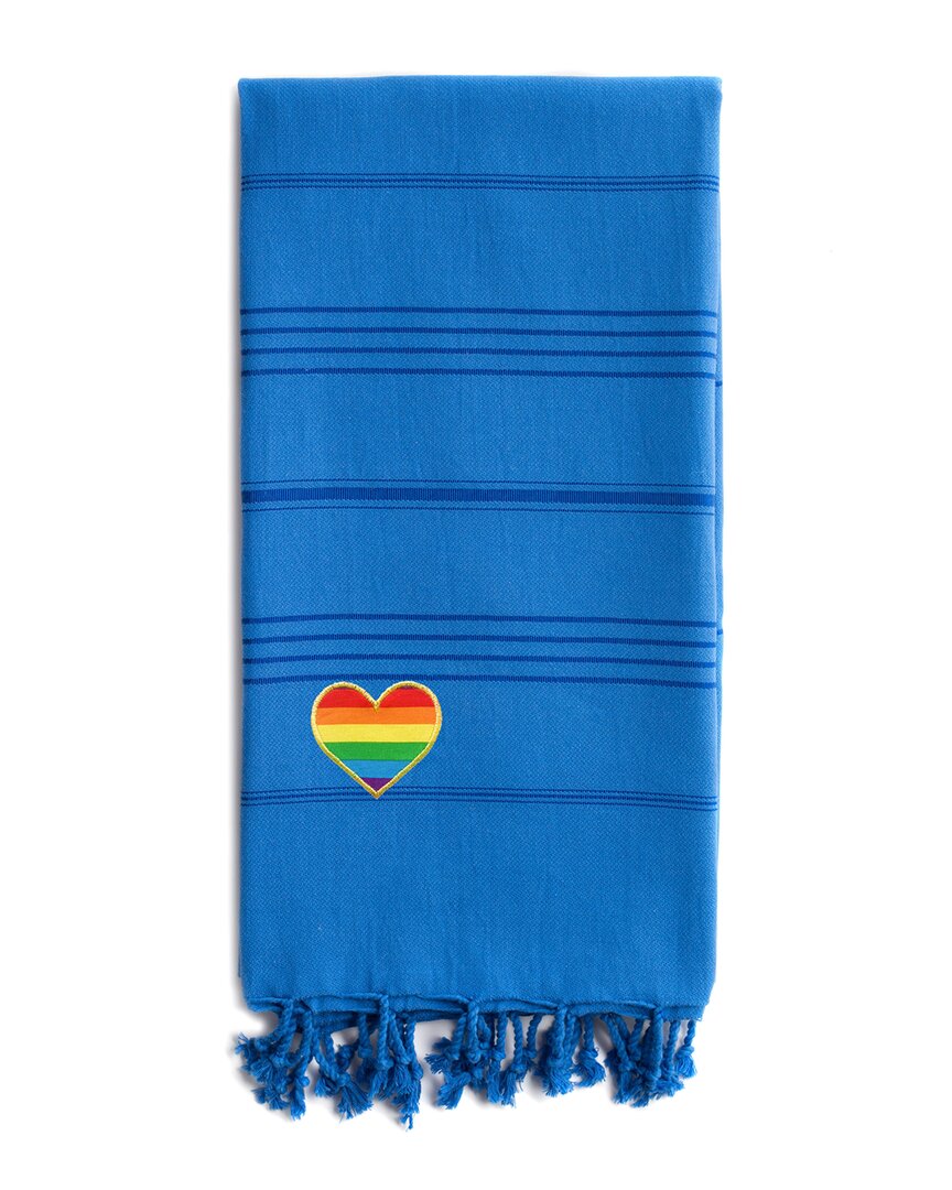 Linum Home Textiles Turkish Cotton Summer Fun Cheerful Rainbow Heart Pestemal Beach Towel In Blue