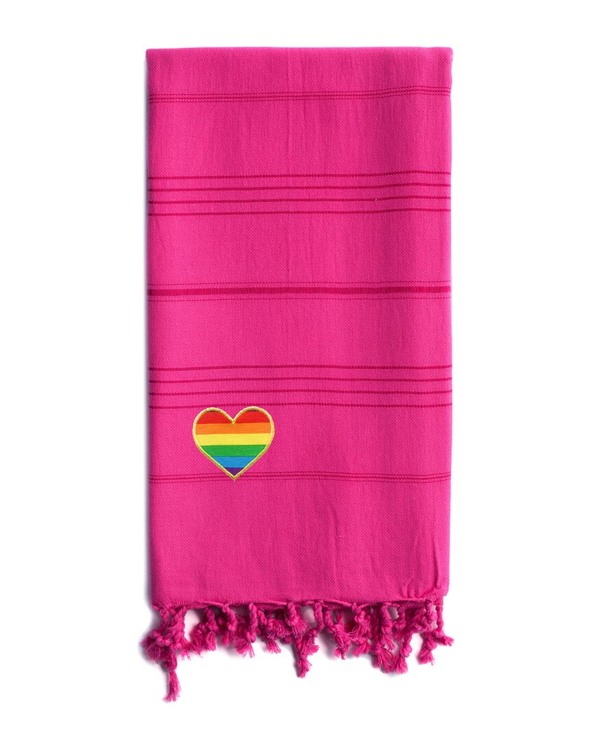 Linum Home Textiles Turkish Cotton Summer Fun Cheerful Rainbow Heart Pestemal Beach Towel In Pink
