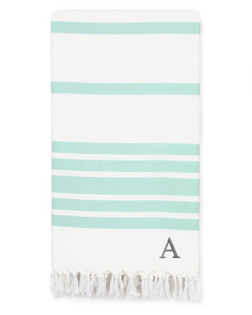 Linum Home Textiles Herringbone Pestemal Beach Towel Monogrammed (a-z) In Aqua