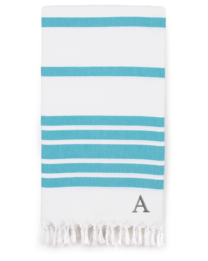 Linum Home Textiles Herringbone Pestemal Beach Towel Monogrammed (a-z) In Turquoise