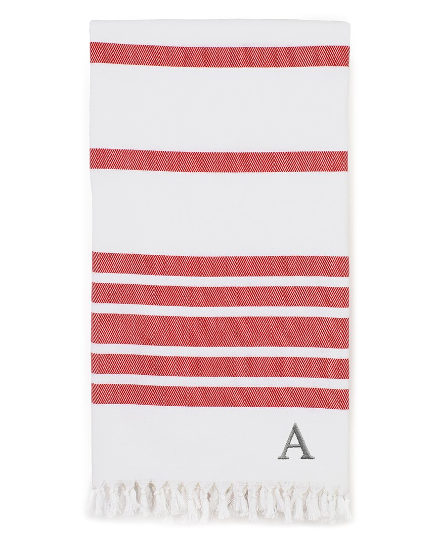 Linum Home Textiles Herringbone Pestemal Beach Towel Monogrammed (a-z) In Red
