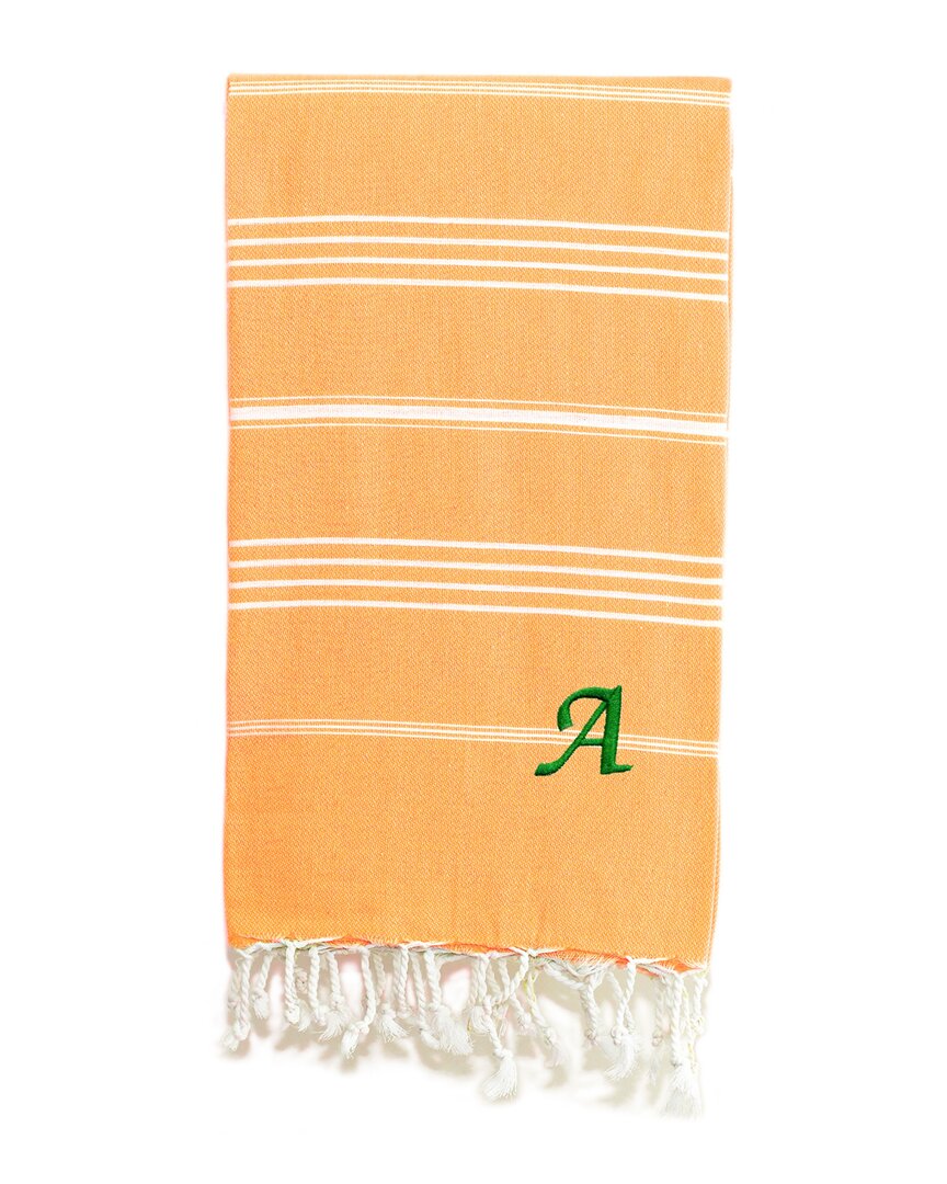 Linum Home Textiles Lucky Pestemal Beach Towel Monogrammed (a-z) In Orange