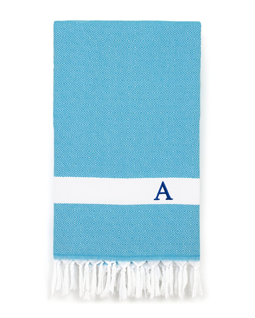 Linum Home Textiles Diamond Pestemal Beach Towel Monogrammed (a-z) In Turquoise