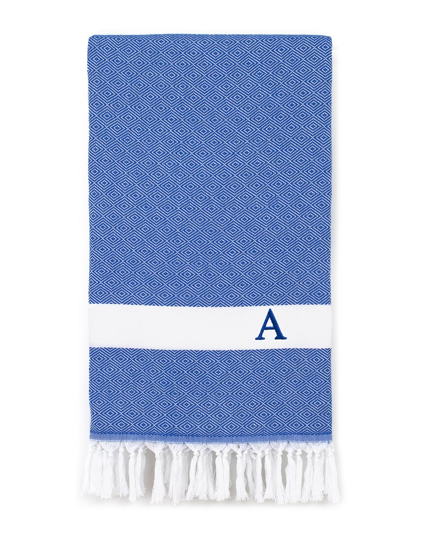 Linum Home Textiles Diamond Pestemal Beach Towel Monogrammed (a-z) In Blue