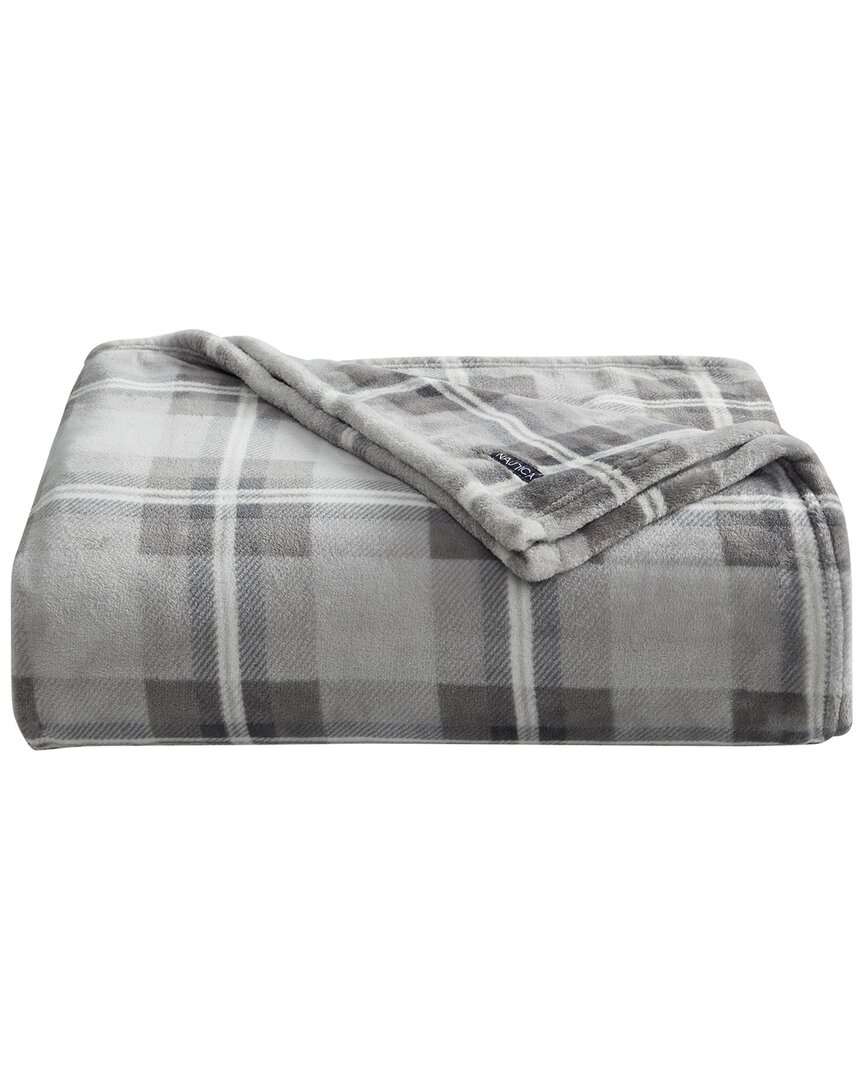 Shop Nautica Lewes Ultra Soft Plush Fleece Blanket In Grey