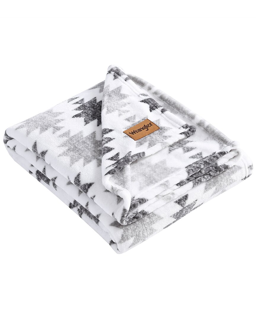 Wrangler Canyon Ikat Ultra Soft Plush Fleece Reversible Throw Blanket In Grey