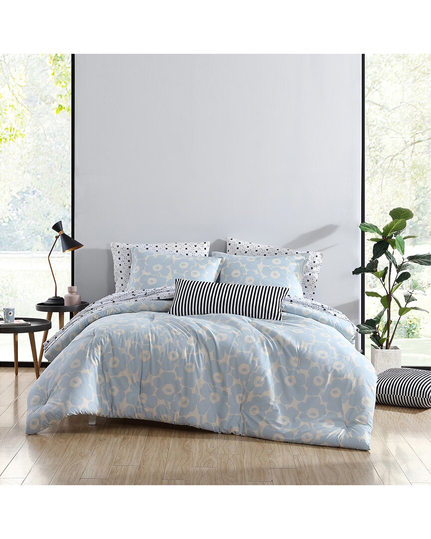 Marimekko Pieni Unikko 100% Cotton Duvet Cover Set In Blue