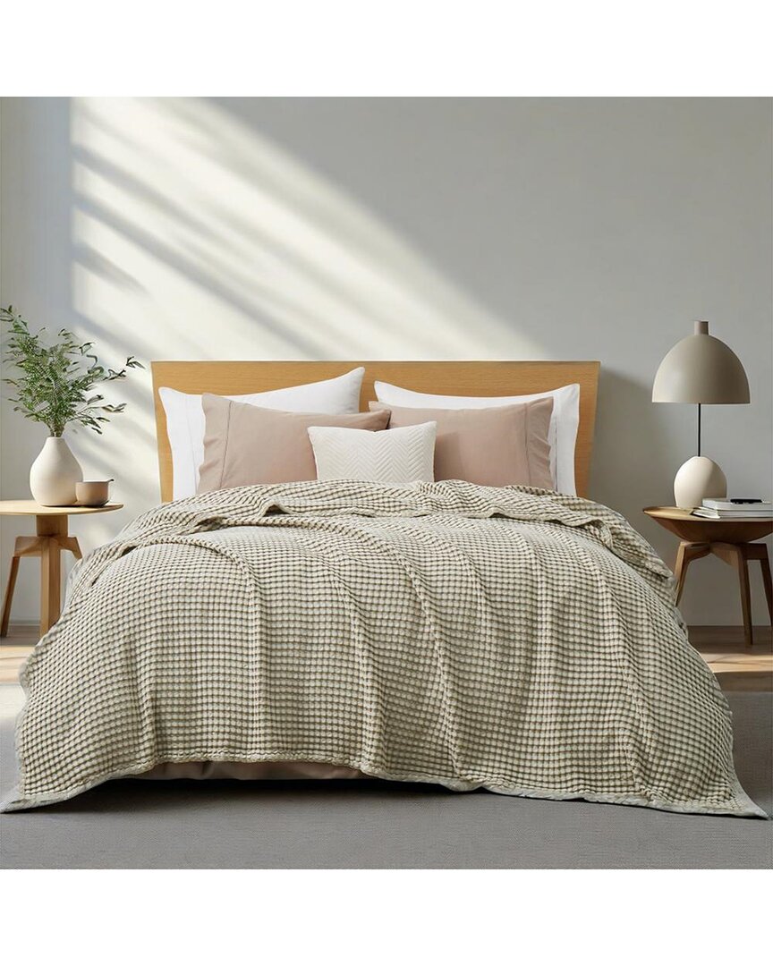 Unikome All Season Organic Cotton Soft Waffle Textured Bed Blanket In Green