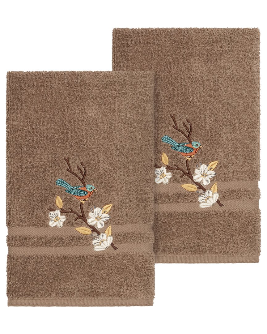 Linum Home Textiles Turkish Cotton Spring Time 2pc Embellished Hand Towel Set In Beige