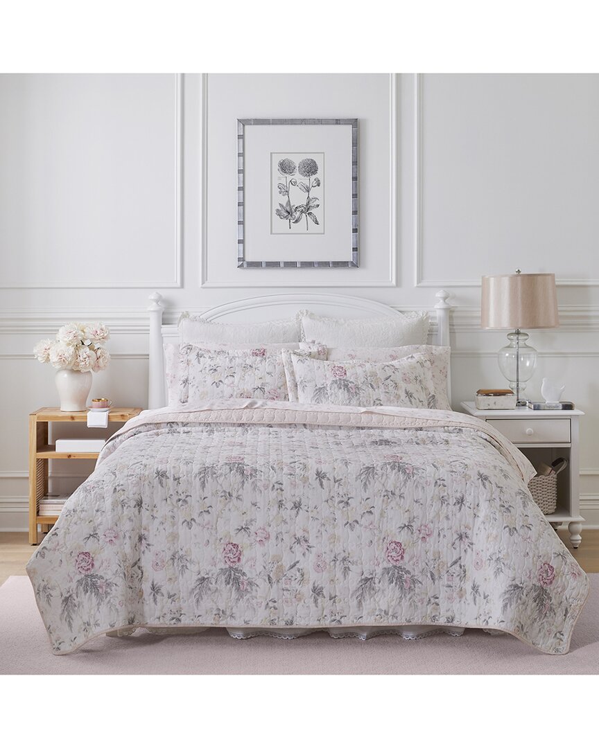 Laura Ashley Breezy Floral Of Cotton Reversible Quilt Set In Grey