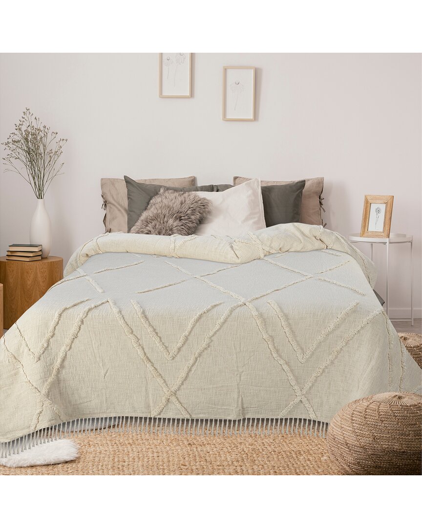 Lr Home Solid Ivory Dazzling Diamond Coverlet