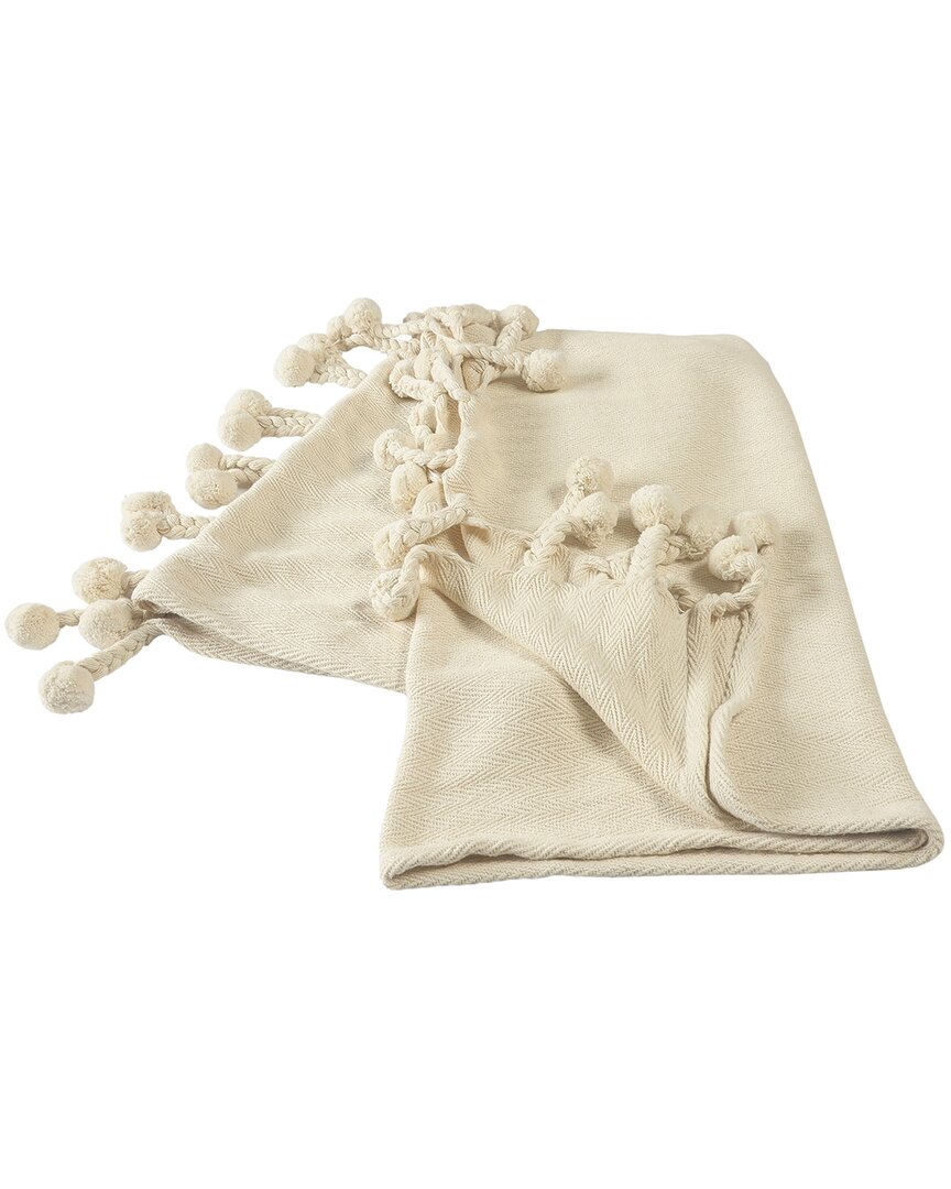 Lr Home Cream Embroidered Chevron With Braided Fringe Throw Blanket