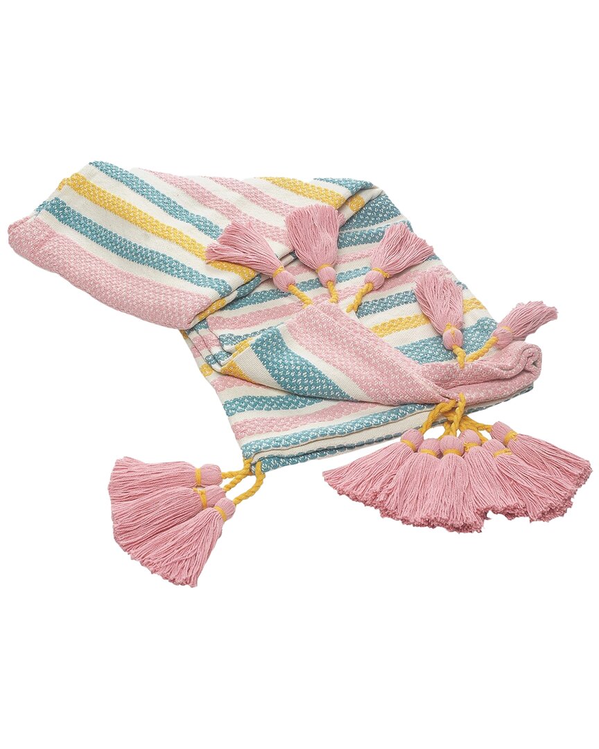 Lr Home Pink, Blue, And Sunny Striped Throw Blanket With Tassels In Multi