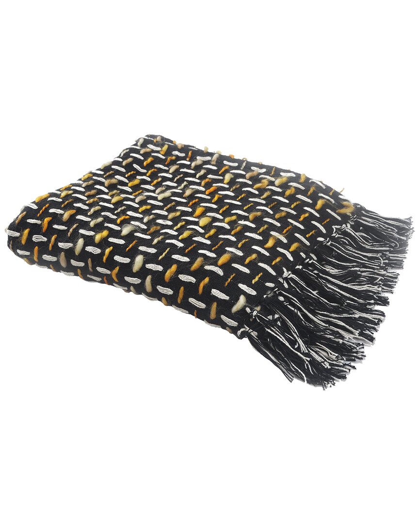 Lr Home Modern Interwoven Throw Blanket With Fringe In Black