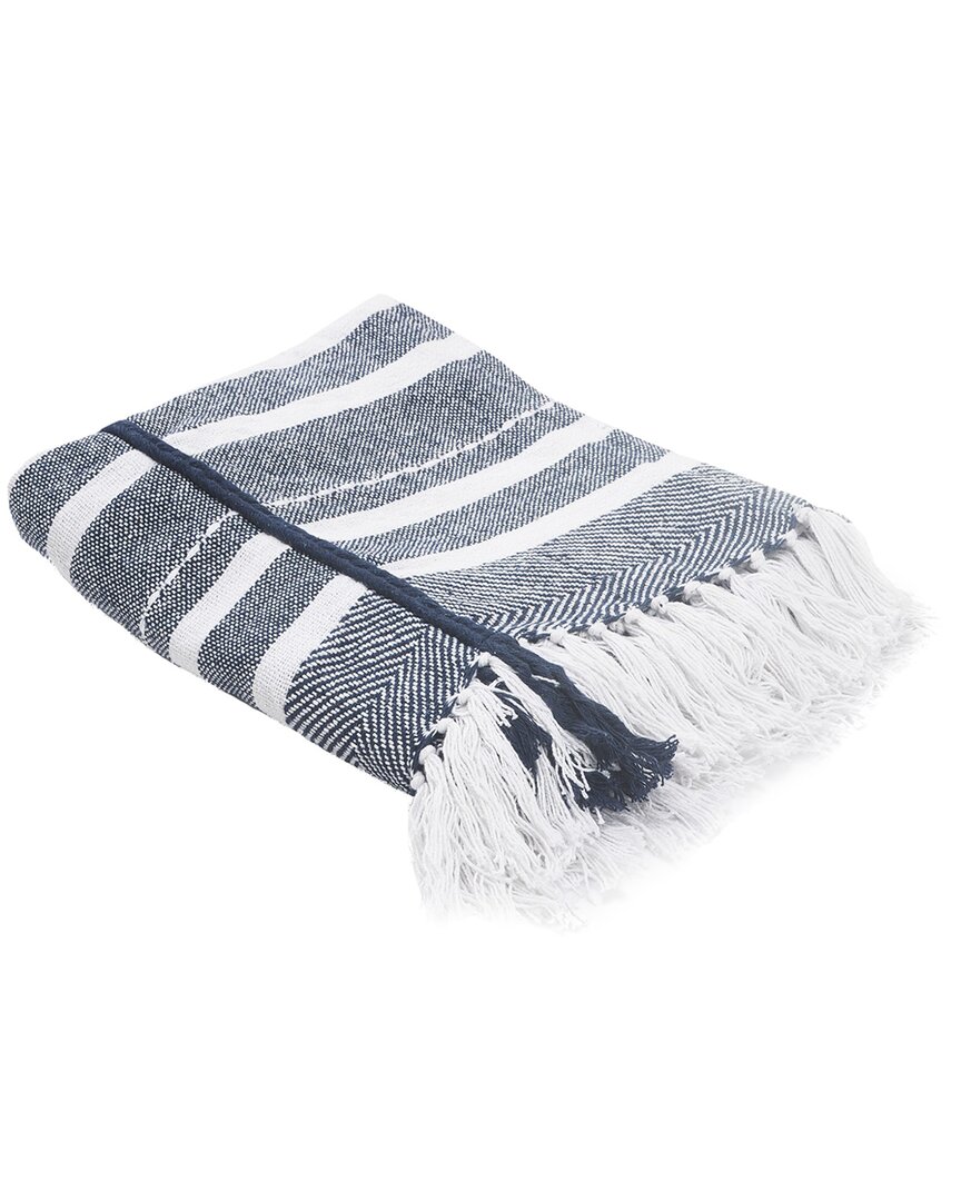 Lr Home Horizontal Striped And Textured Throw Blanket With Fringe In Blue