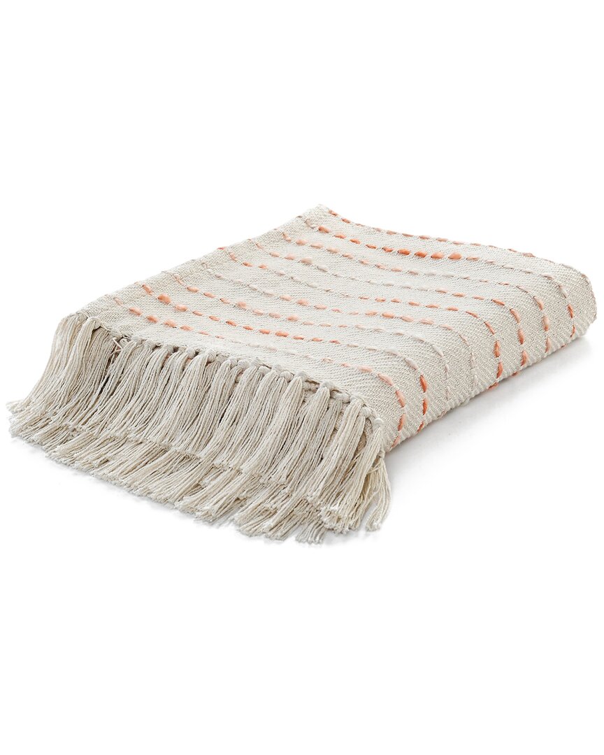 Lr Home Peach Shimmer Stripe Woven Throw Blanket With Fringe In Peach
