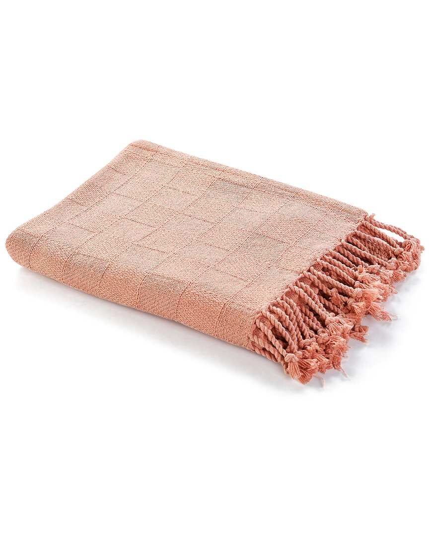 Lr Home Coral Pink Solid Checkered Weave Throw Blanket With Fringe